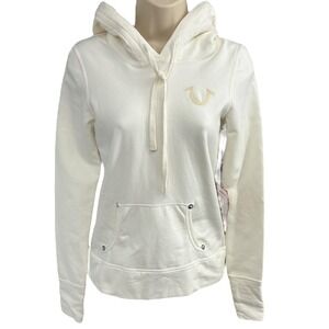 True Religion Madalyn Pullover Hoodie White XS Long Sleeve‎ Logo NWT